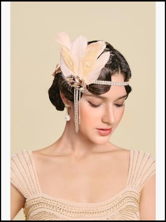 Feather Headband 1920s Flapper Gatsby Crystal Hair Accessory Vintage Jazz Age main image 4